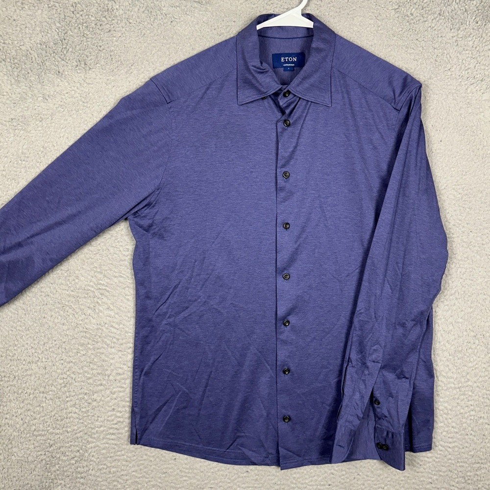 Eton Shirt Mens Large Contemporary Navy Blue Knit Button Down Long Sleeve EUC